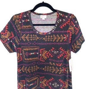 LuLaRoe Carly Swing Dress Small Geometric High Low Red Purple Black White NWT